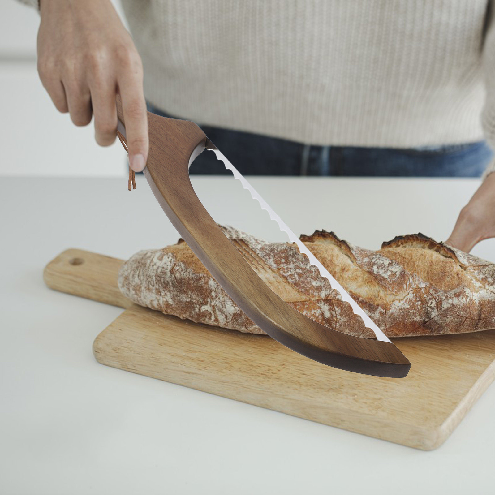 Kitchen Gadgets Baking - 1Set Wood Bread Cutter Ergonomic Handle